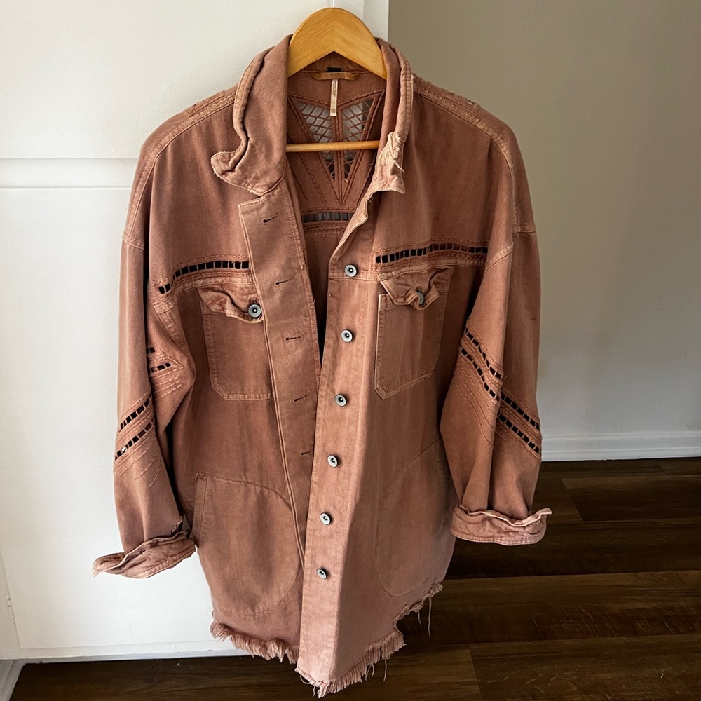Free People oversized pink denim bohemian jacket